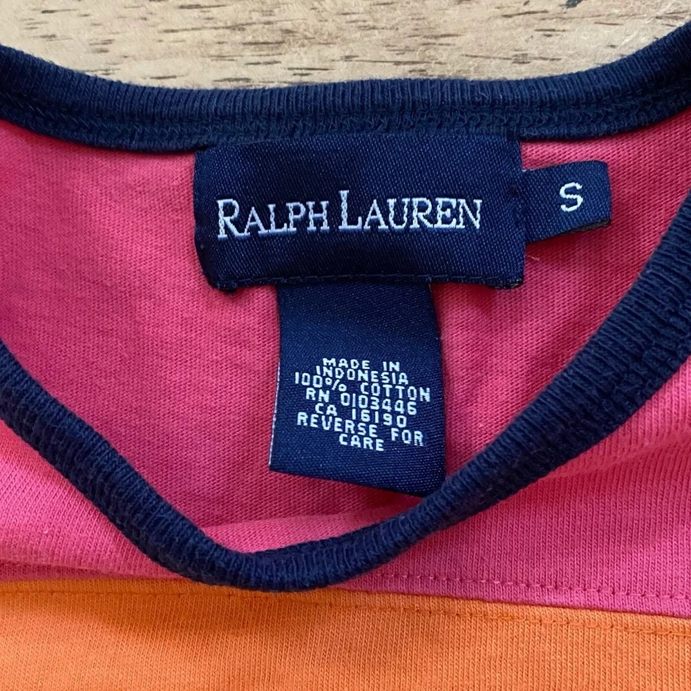 Ralph Lauren Girls’ Sz S Pink/Orange Stripe Crewneck Rugby Style Long Sleeve Top